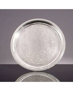 14" Round Silver Tray with Ribbed edge