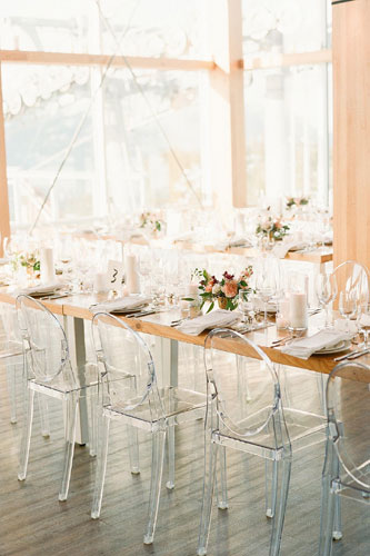 Photo by Gucio Photography: Armless Clear Mirage Chairs 